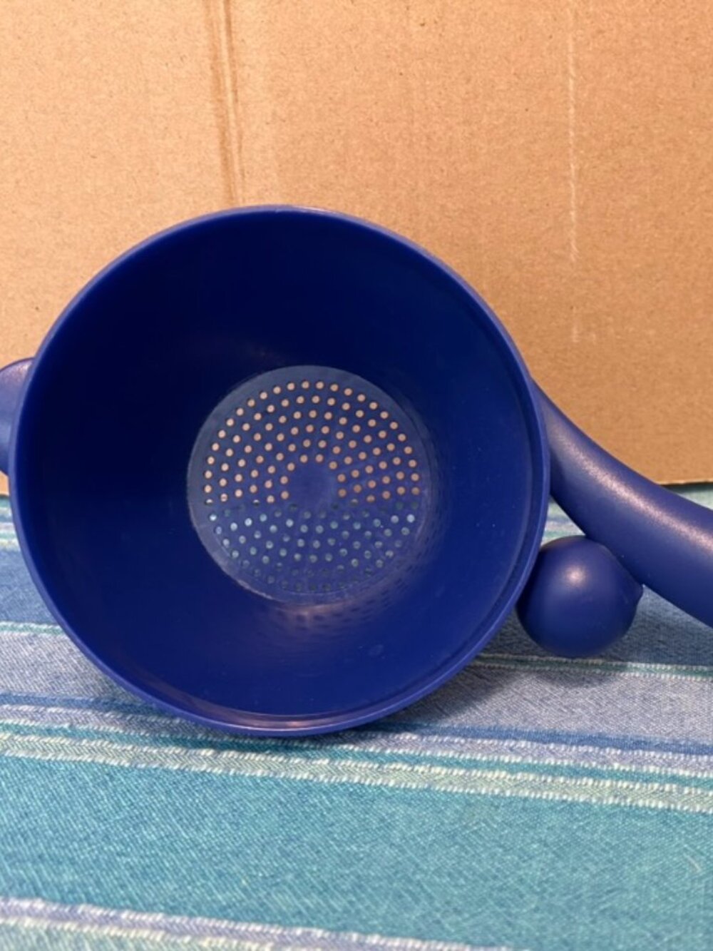 Vintage Tupperware Mini Colander / Hand Strainer - Cobalt Blue